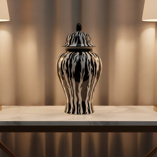 Black & White Zebra Print Ceramic Ginger Jar