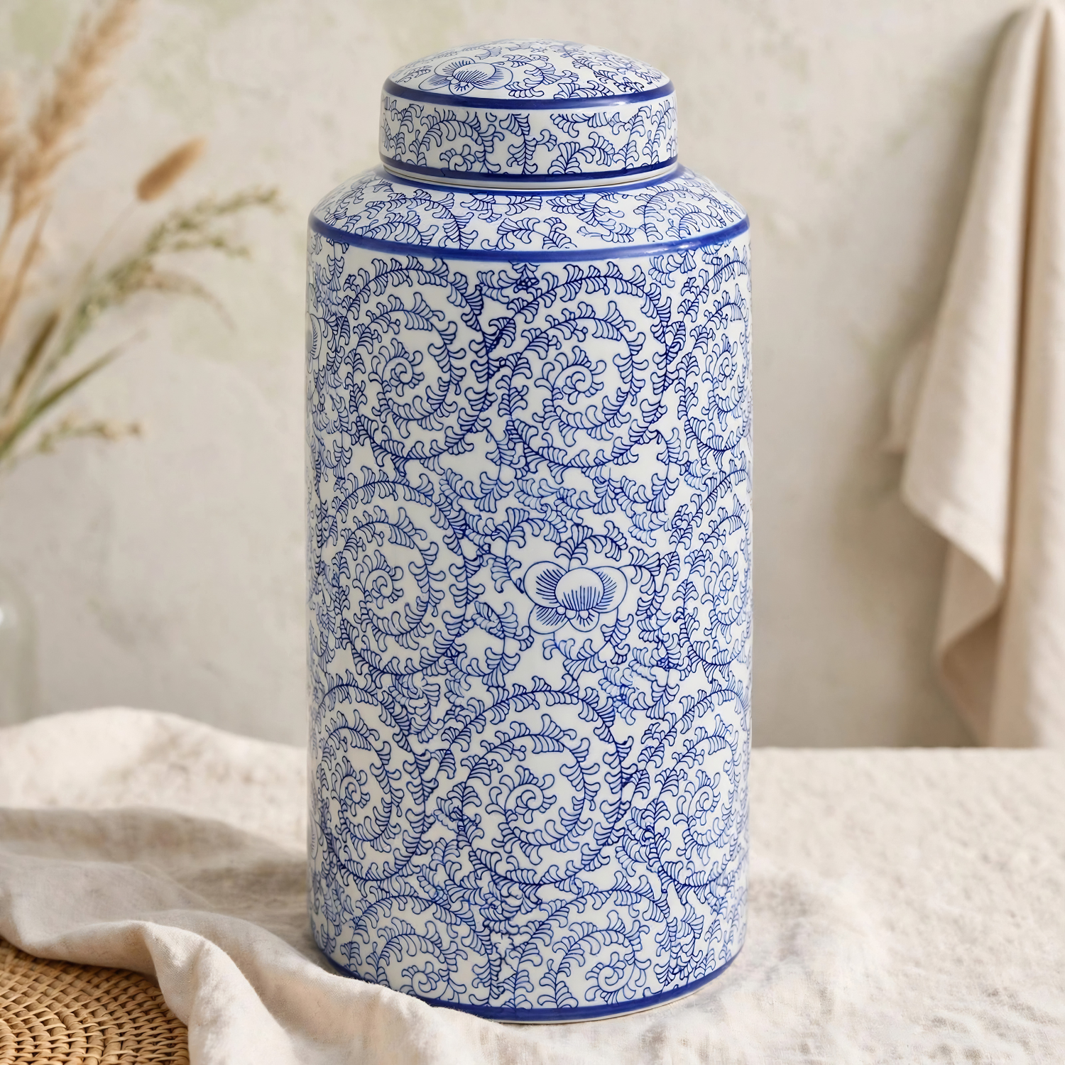Levish Blue & White Ceramic Ginger Jar with Lid