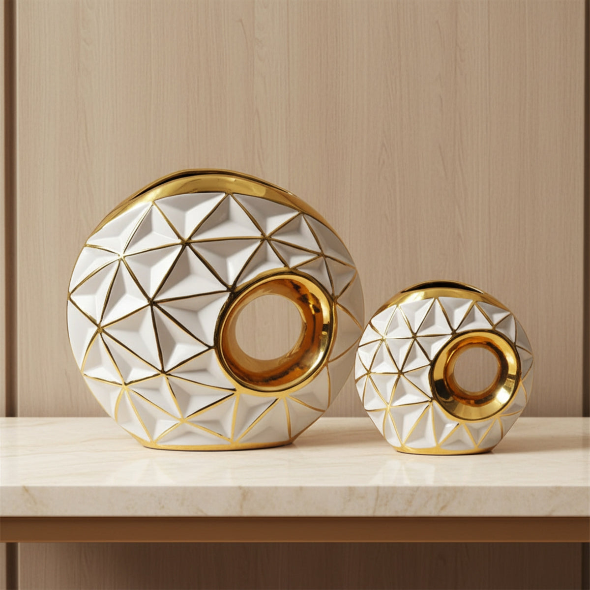Gold Geometric Vase Set of 2