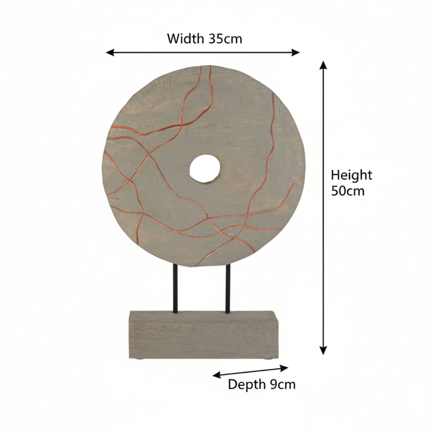 Grey Marble Disc Sculpture with Copper Veining
