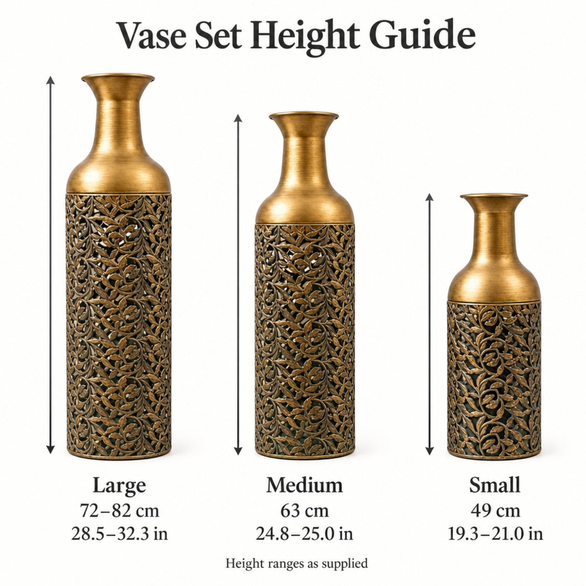 Antique Gold Leaf-Detail Vases – Set of 3