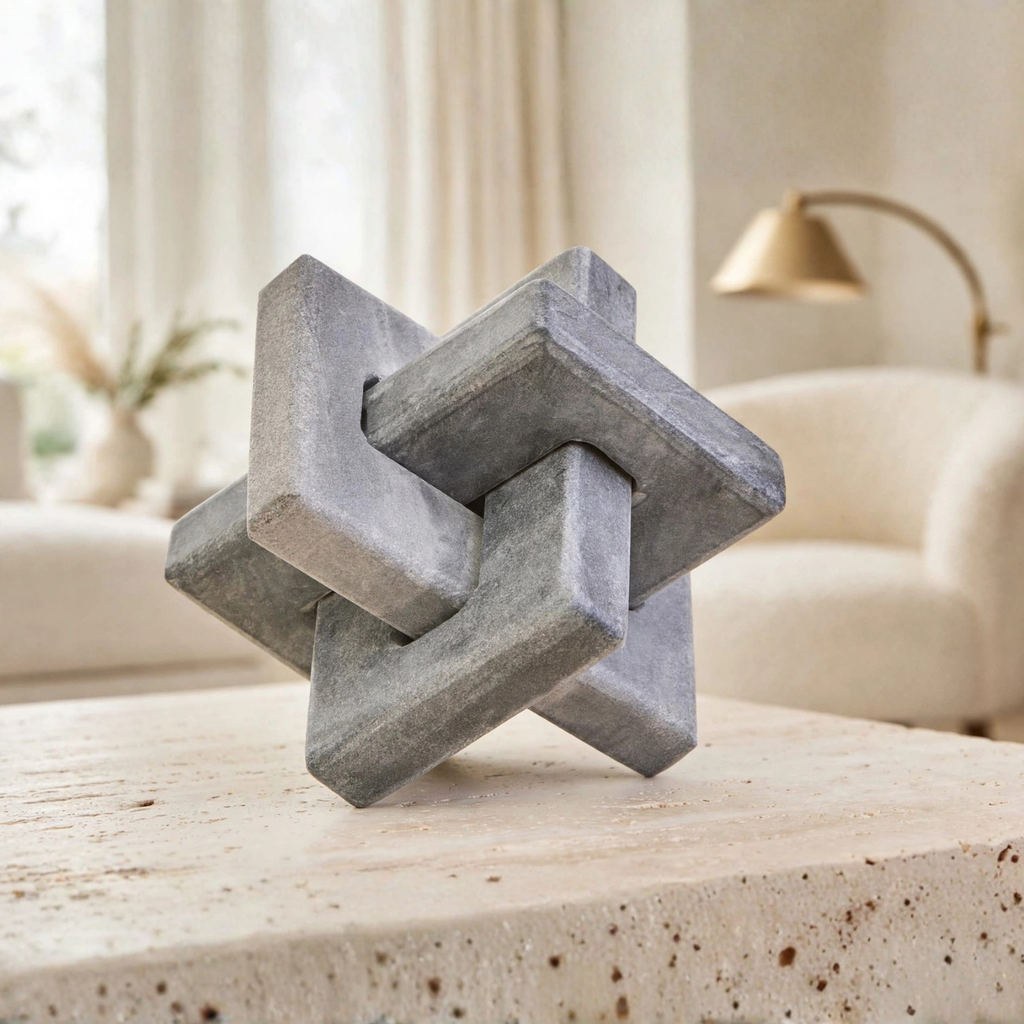 Geometric Marble Stone Knot Sculpture