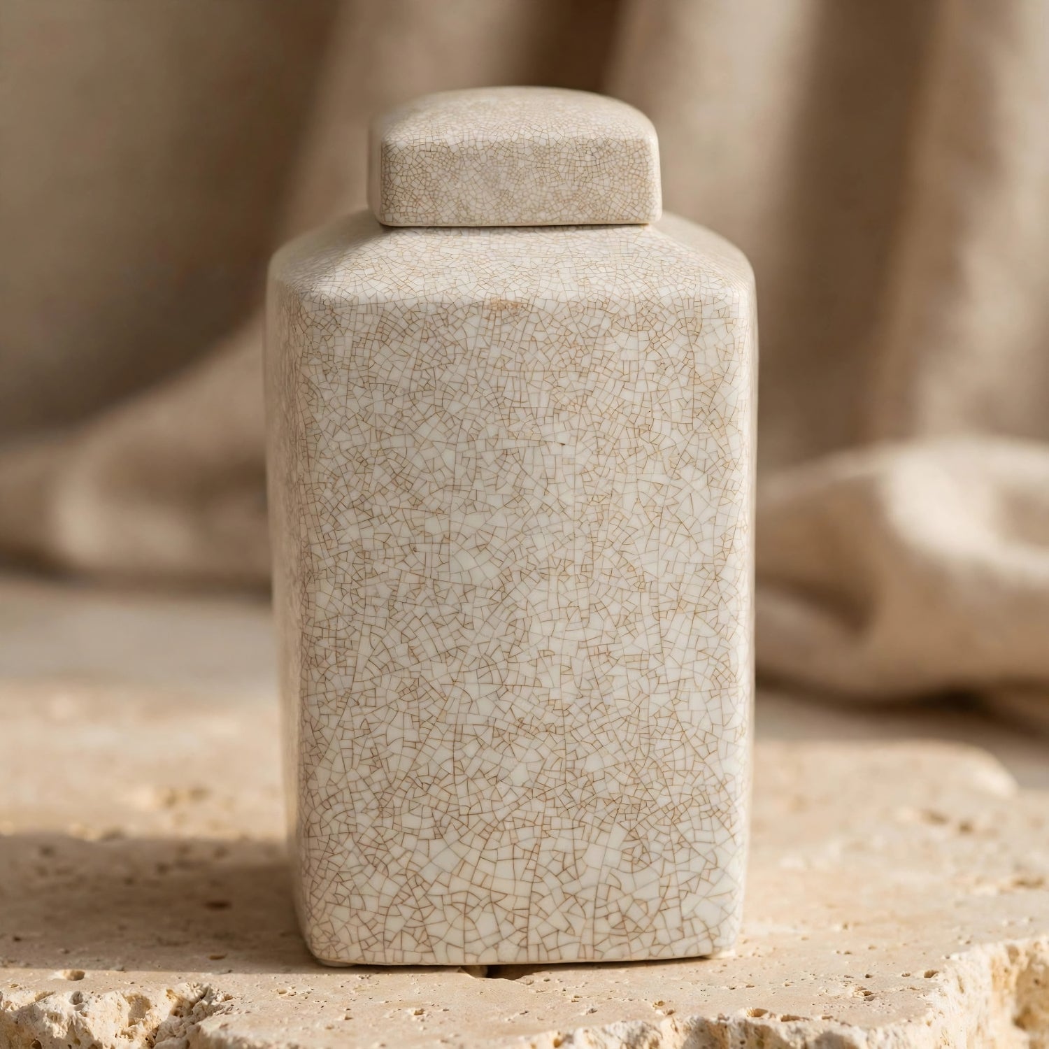 Ivory Crackle Glaze Ceramic Lidded Jar