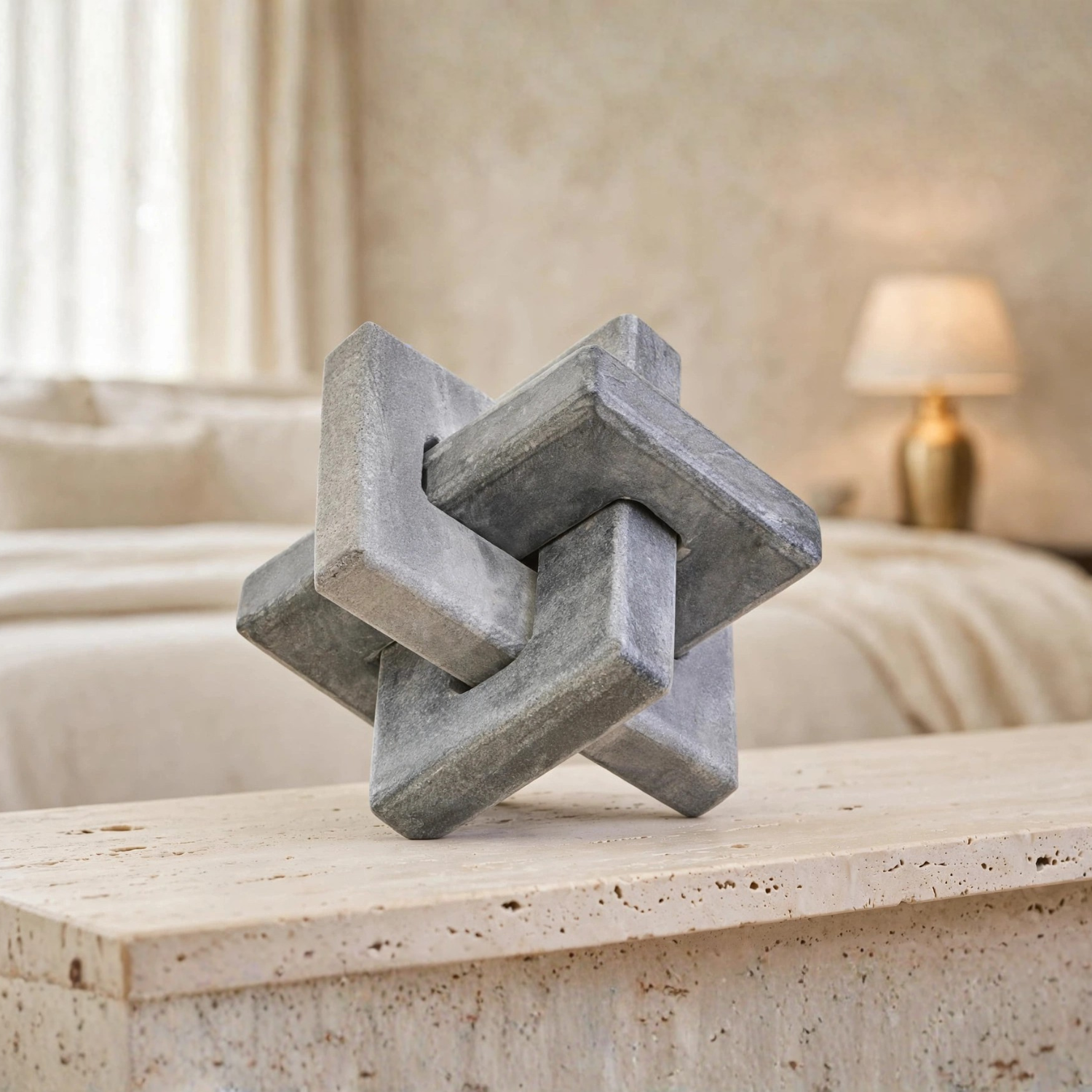 Geometric Marble Stone Knot Sculpture