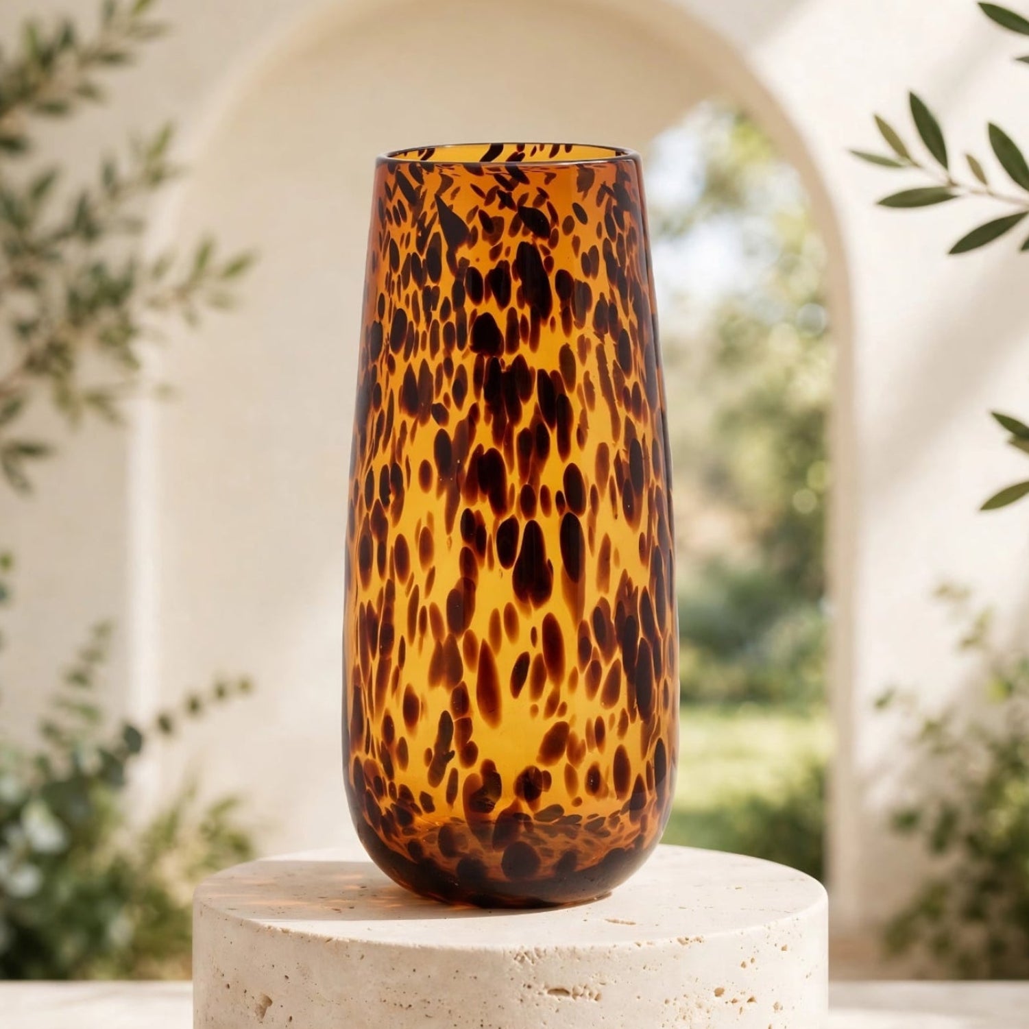 Tortoiseshell Glass Vase In Orange & Black Color