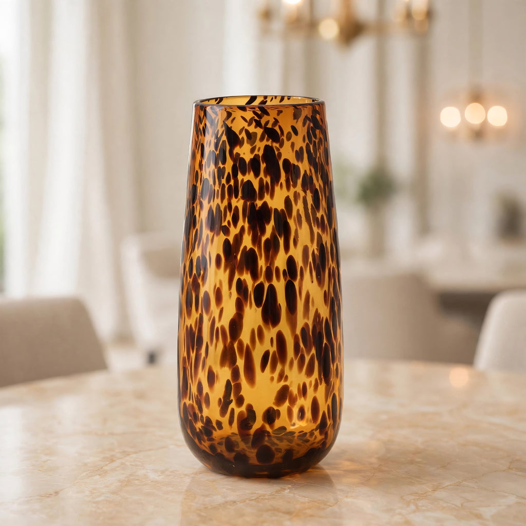 Tortoiseshell Glass Vase In Orange & Black Color