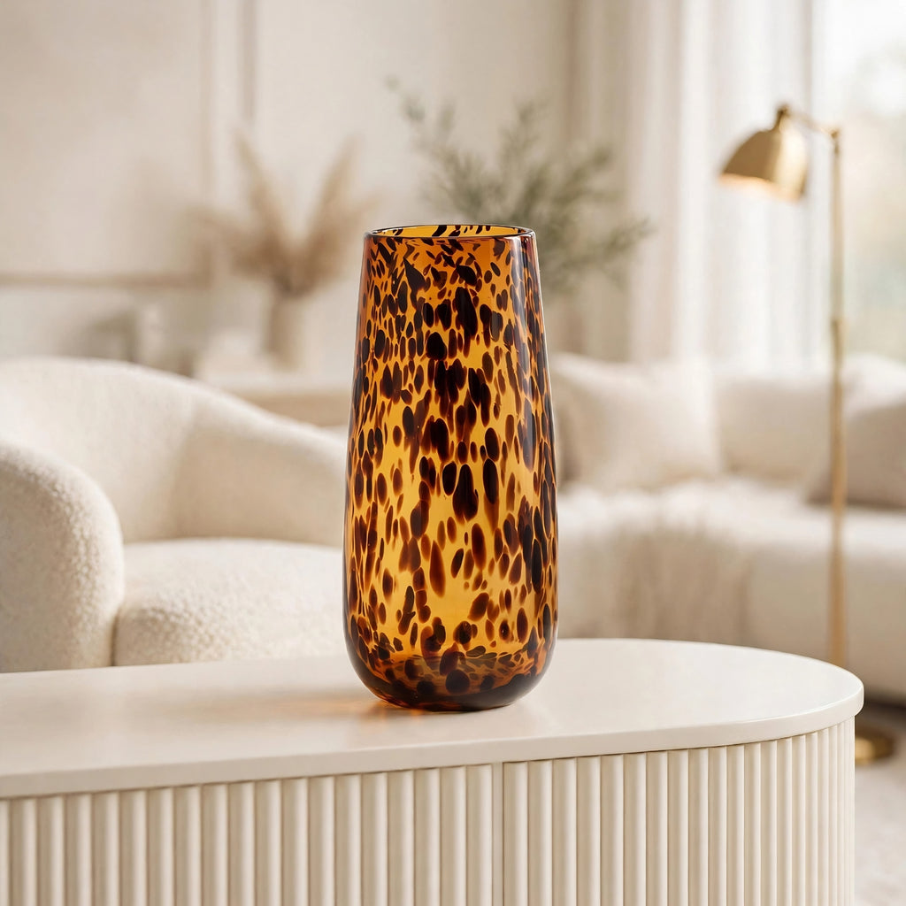 Tortoiseshell Glass Vase In Orange & Black Color