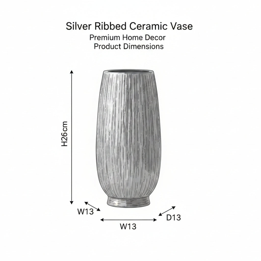 Silver Ribbed Ceramic Vase