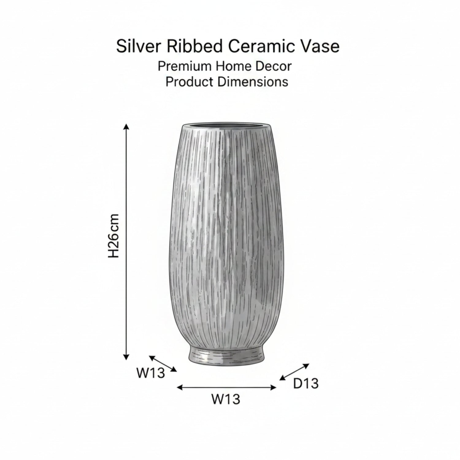 Silver Ribbed Ceramic Vase