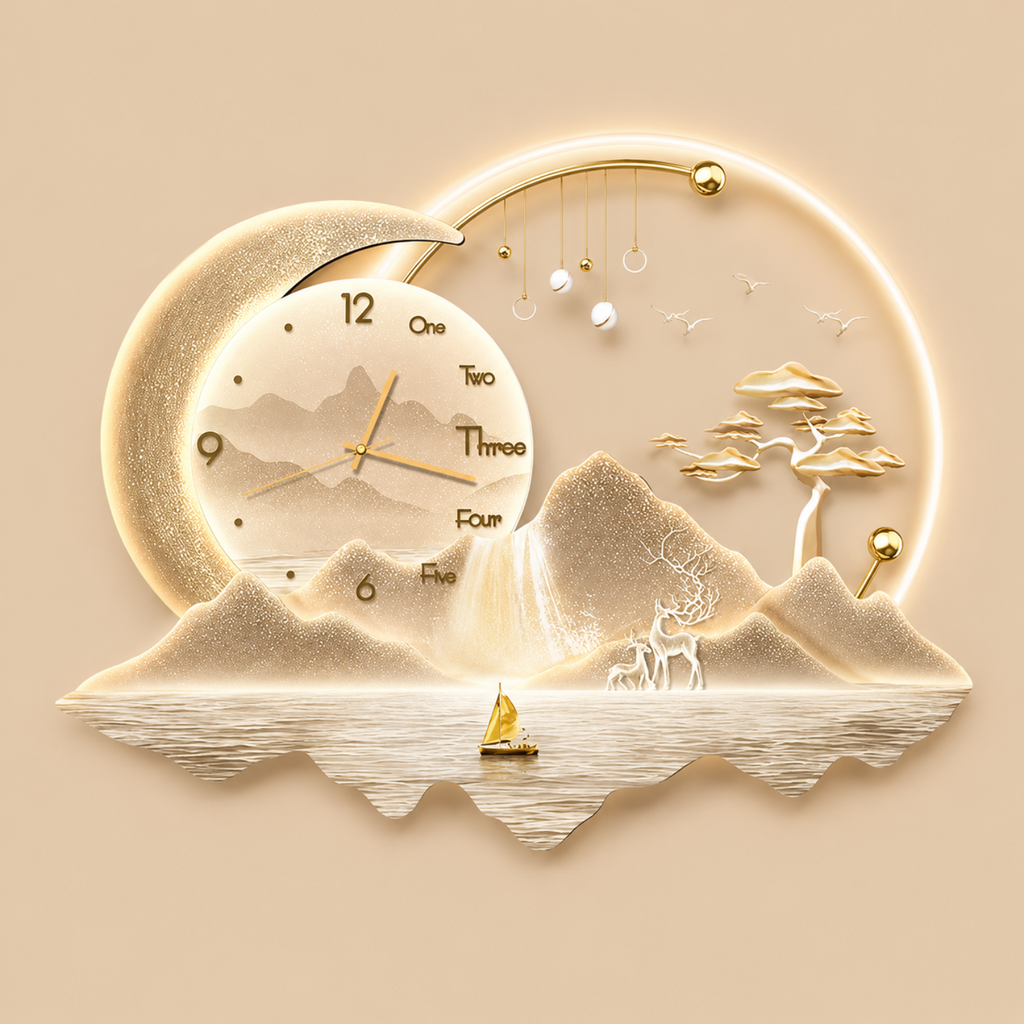 Luxury LED Moon Landscape Wall Clock