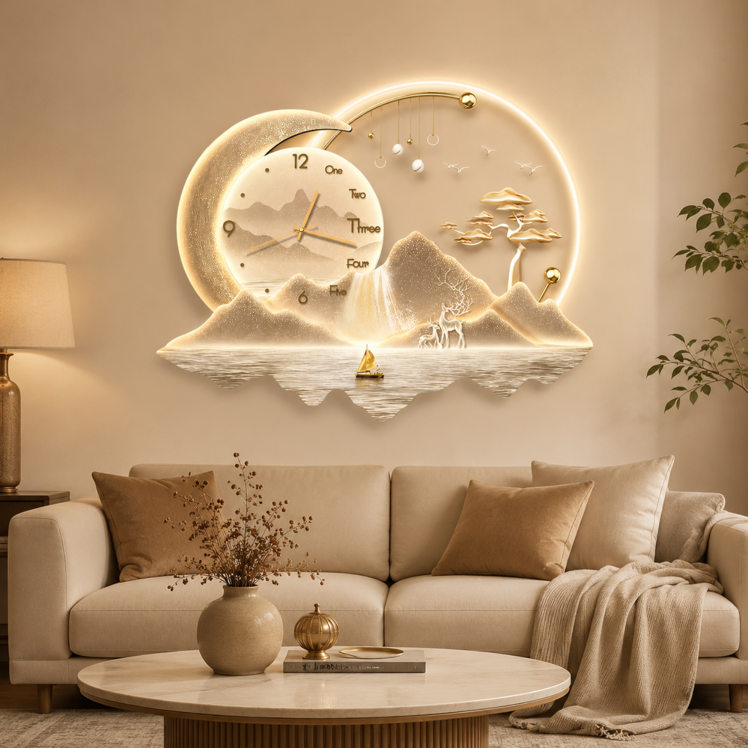 Luxury LED Moon Landscape Wall Clock