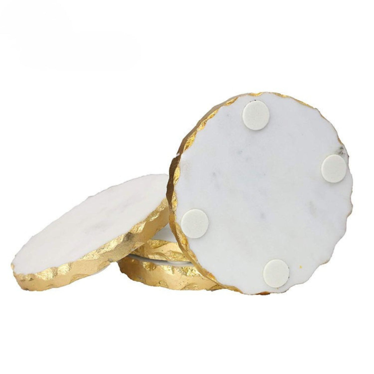 White marble and gold edge coaster under a wine glass