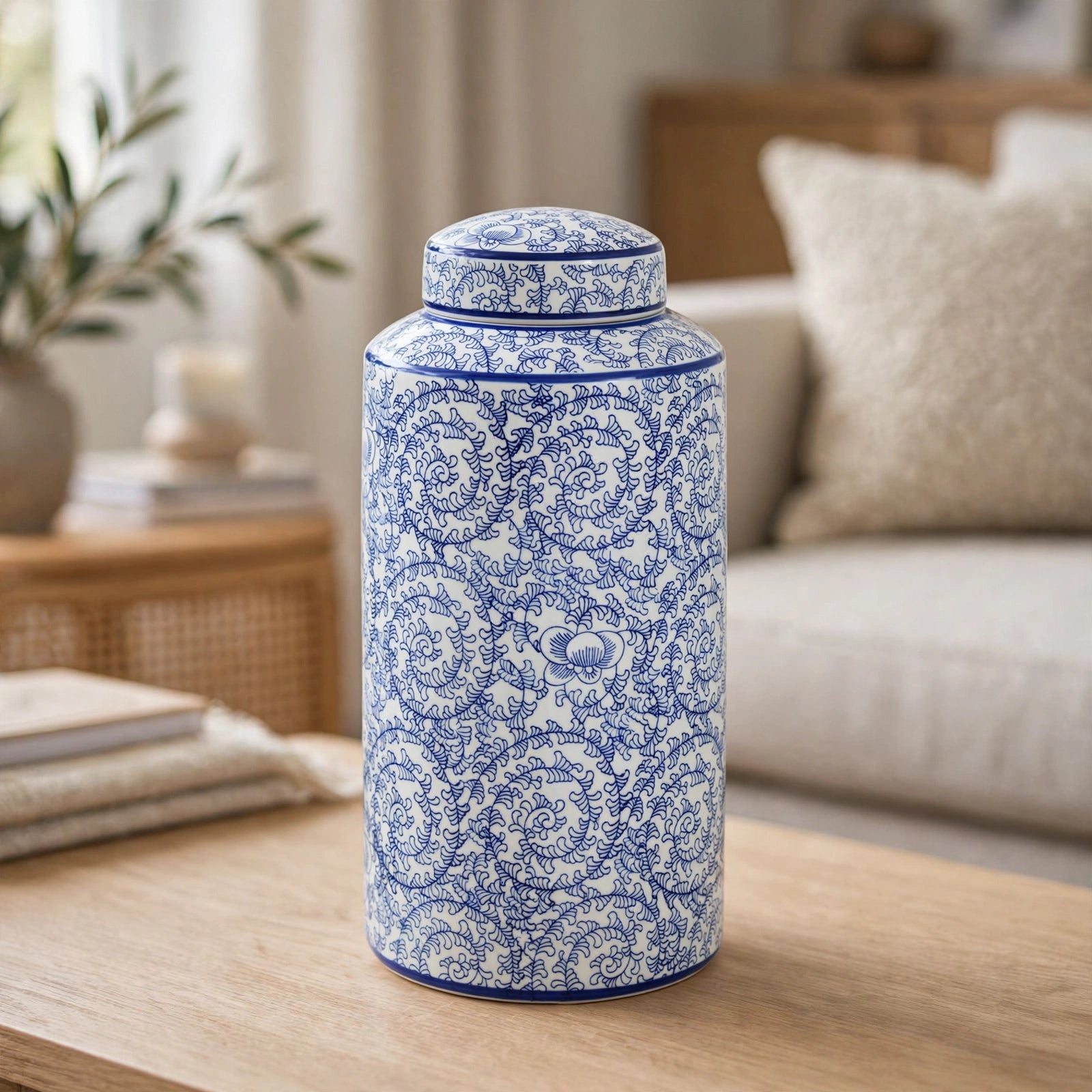 Levish Blue & White Ceramic Ginger Jar with Lid