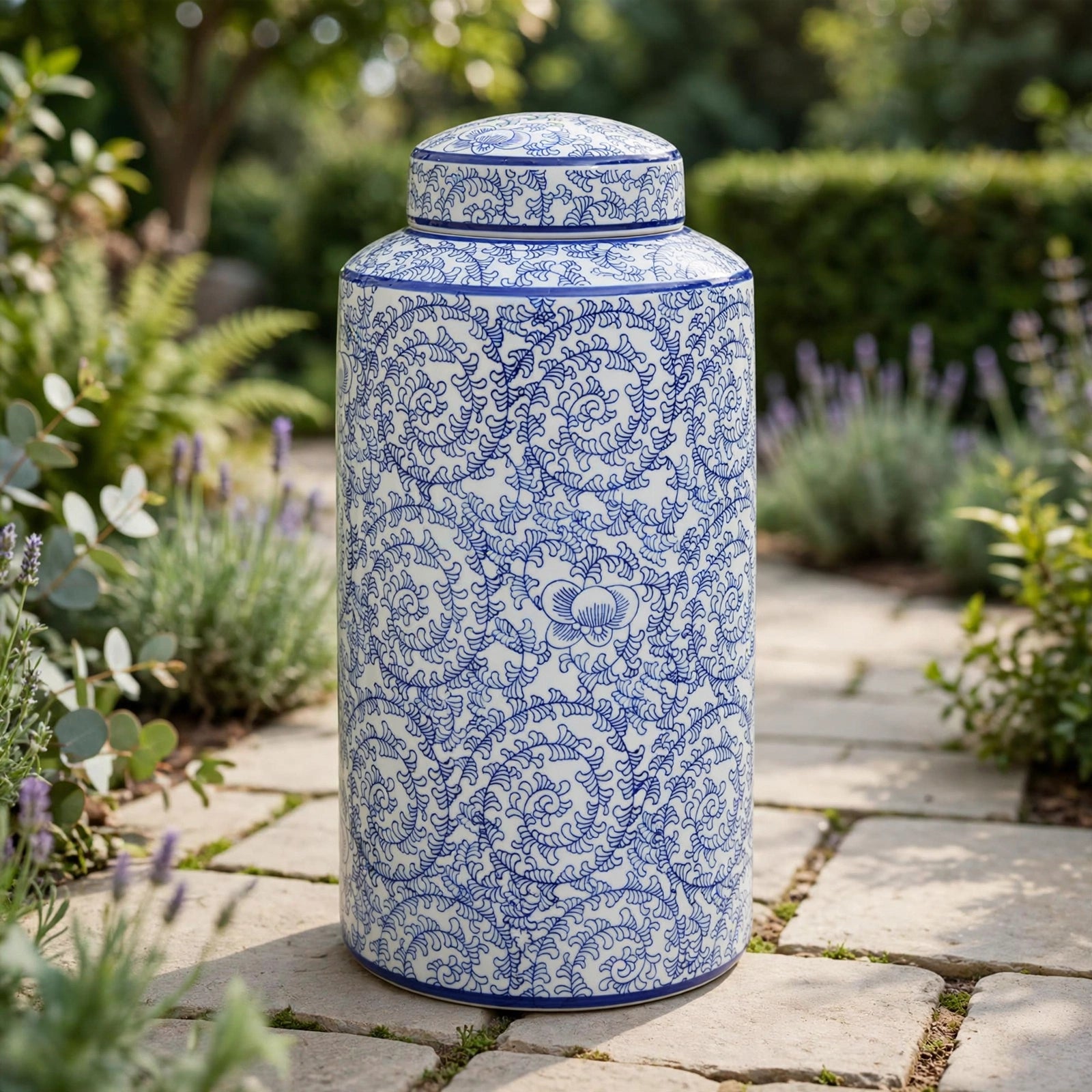 Levish Blue & White Ceramic Ginger Jar with Lid