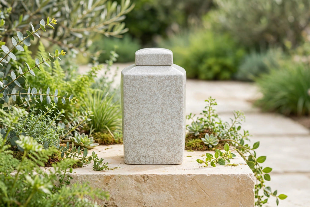 Ivory Crackle Glaze Ceramic Lidded Jar