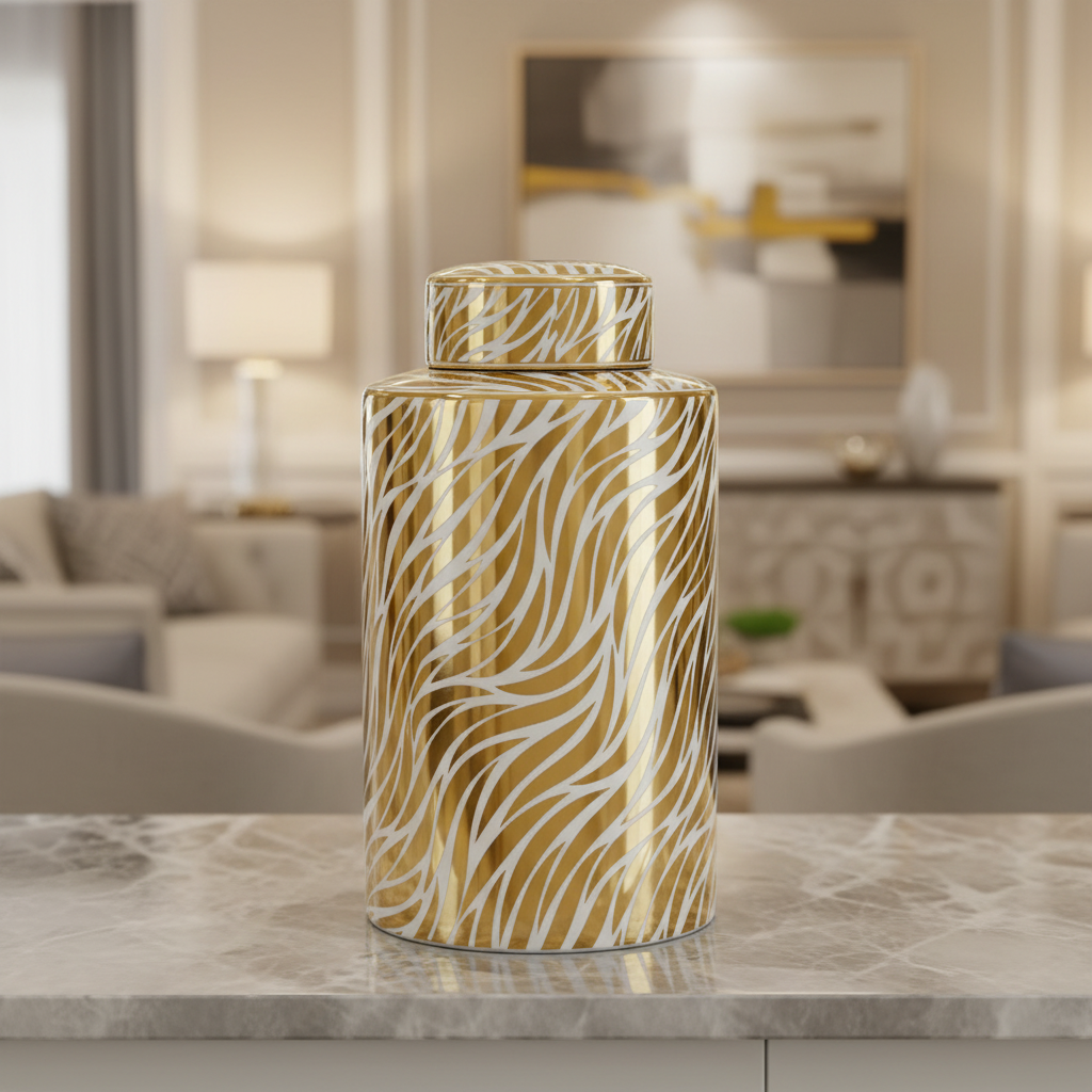 Close-up Gold Ginger Jar Home Background