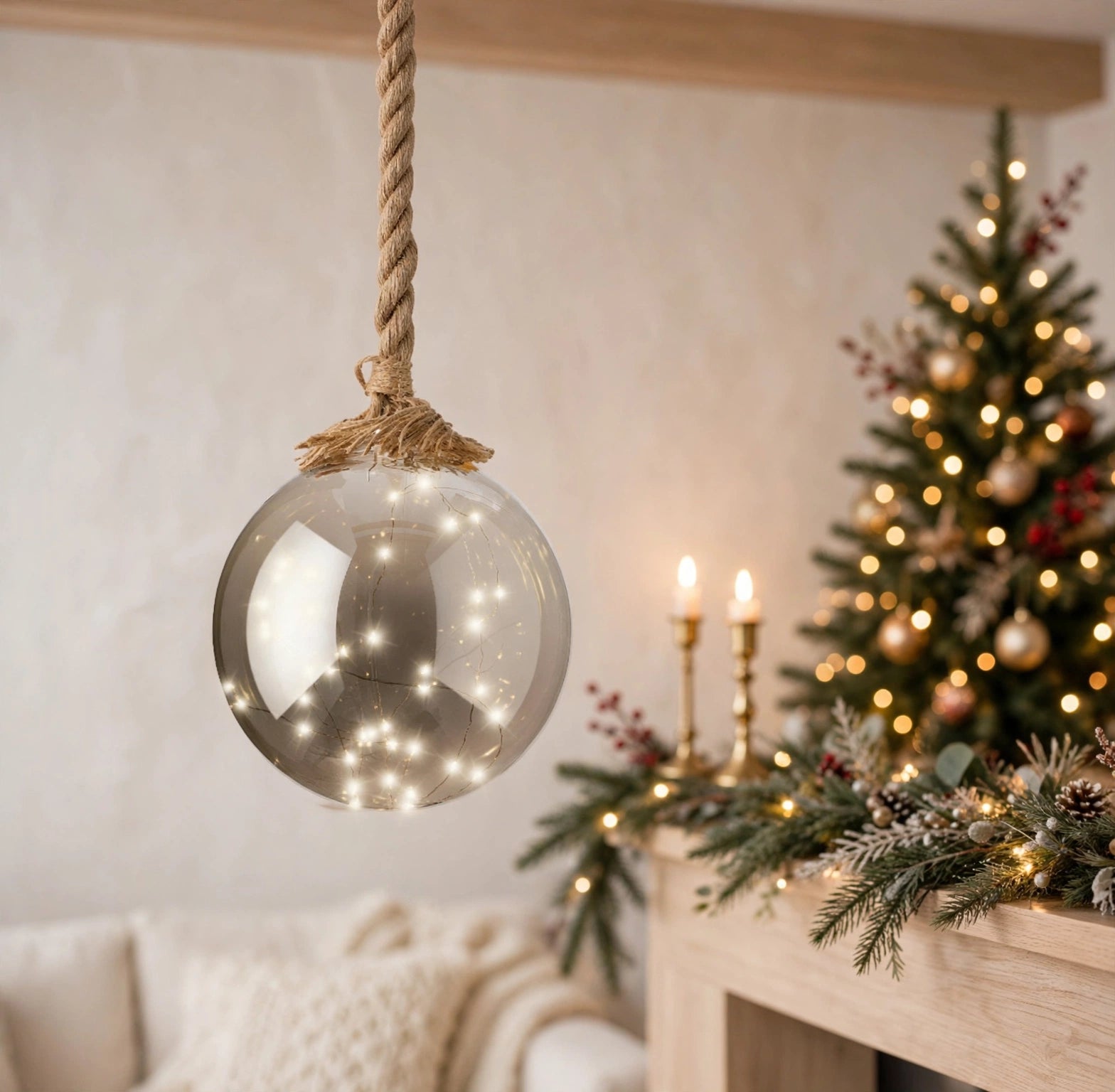 Glass Ball Fairy Light Rope Pendant
