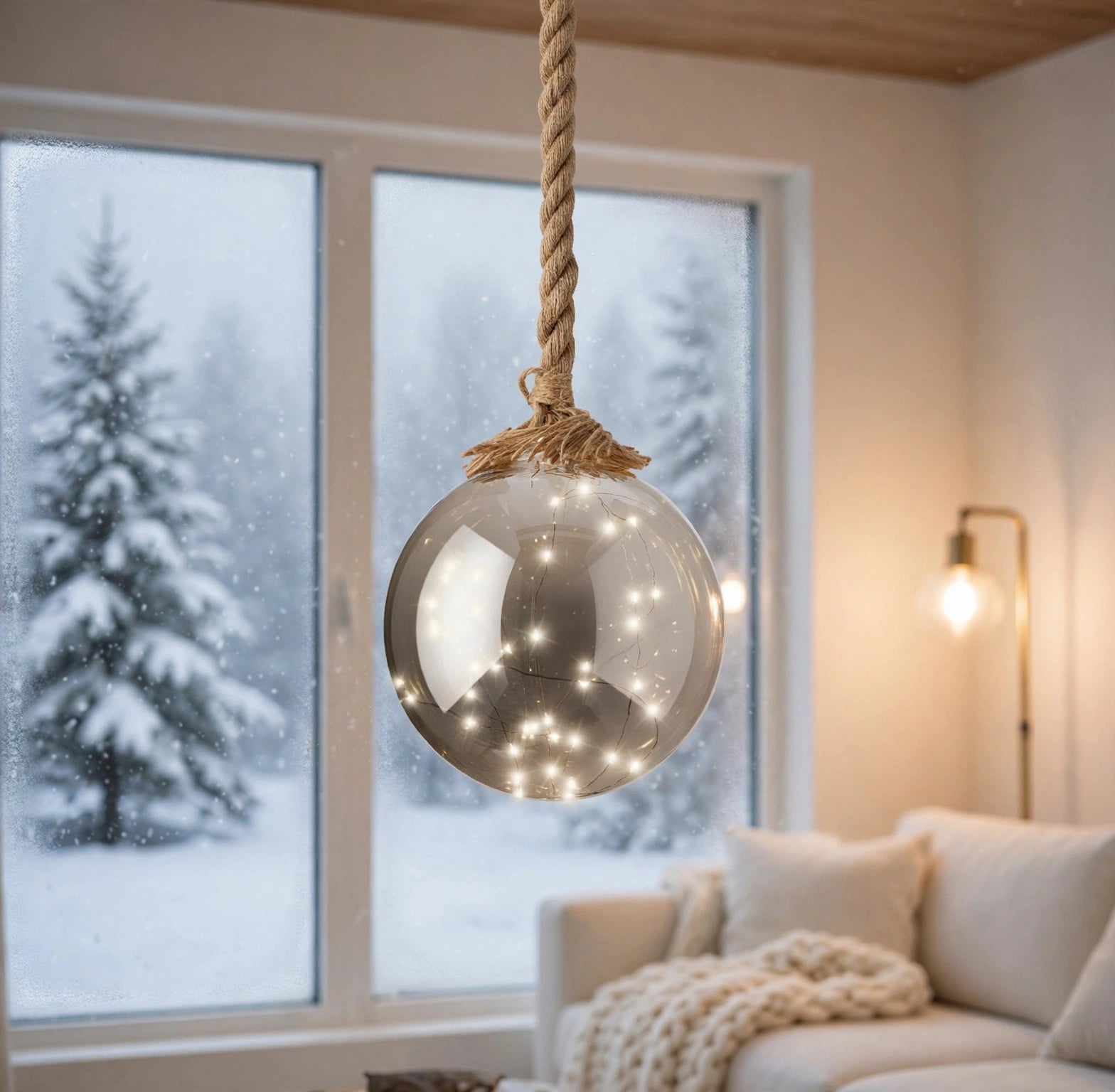 Glass Ball Fairy Light Rope Pendant