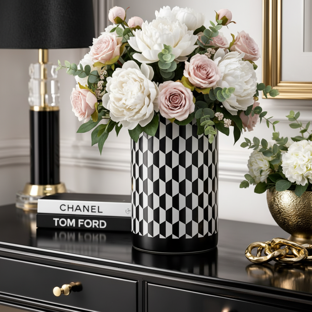 Geometric jar with flowers
