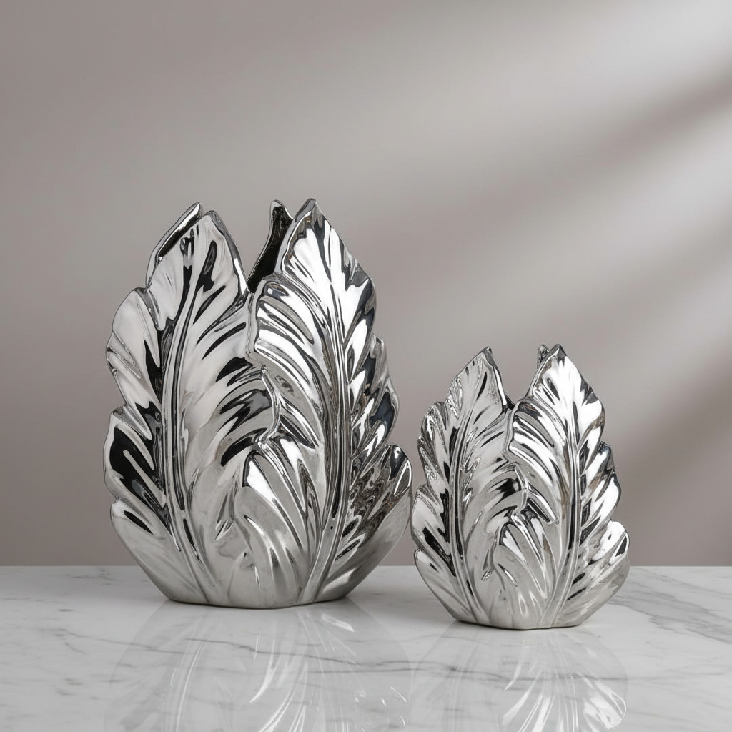 Silver leaf vase set luxury product shot