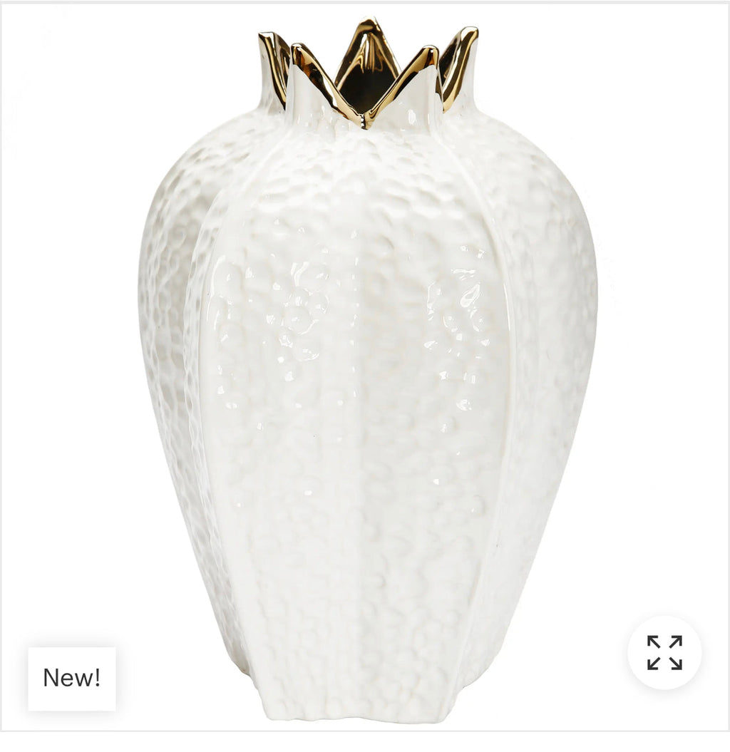 Pomegranate Ceramic Vase – White & Gold