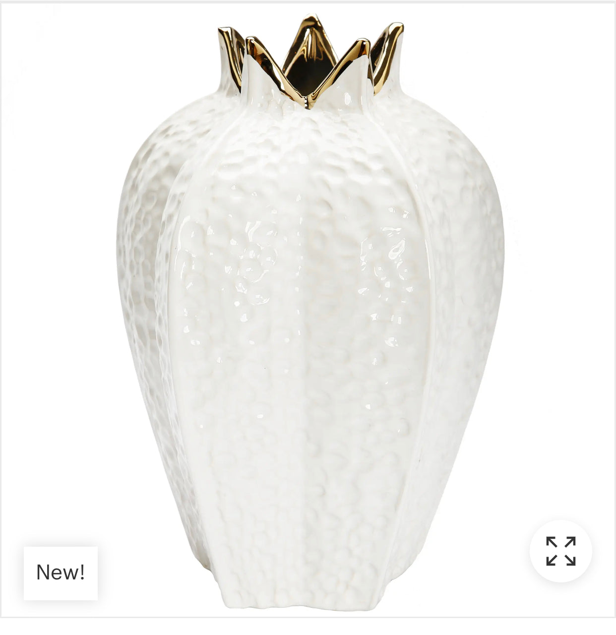 Pomegranate Ceramic Vase – White & Gold