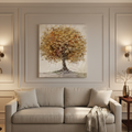 Gold Tree of Life Canvas Wall Art 80x80cm – styled on neutral wall in elegant living room