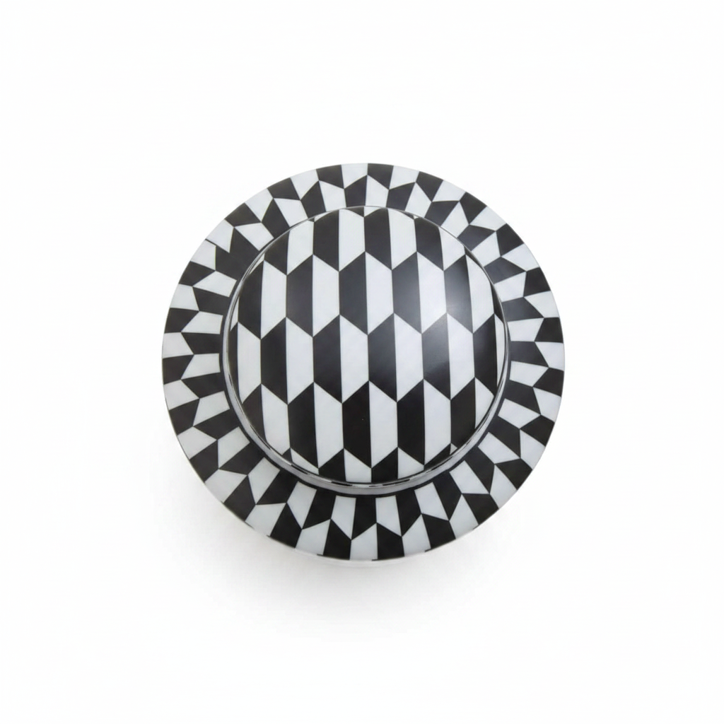 Geometric monochrome ceramic ginger jar top-down view