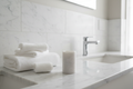 White marble candle on bathroom vanity