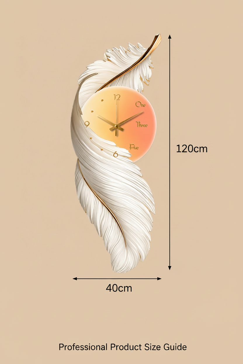 White Feather LED Wall Clock dimensions 40x120cm measurement diagram