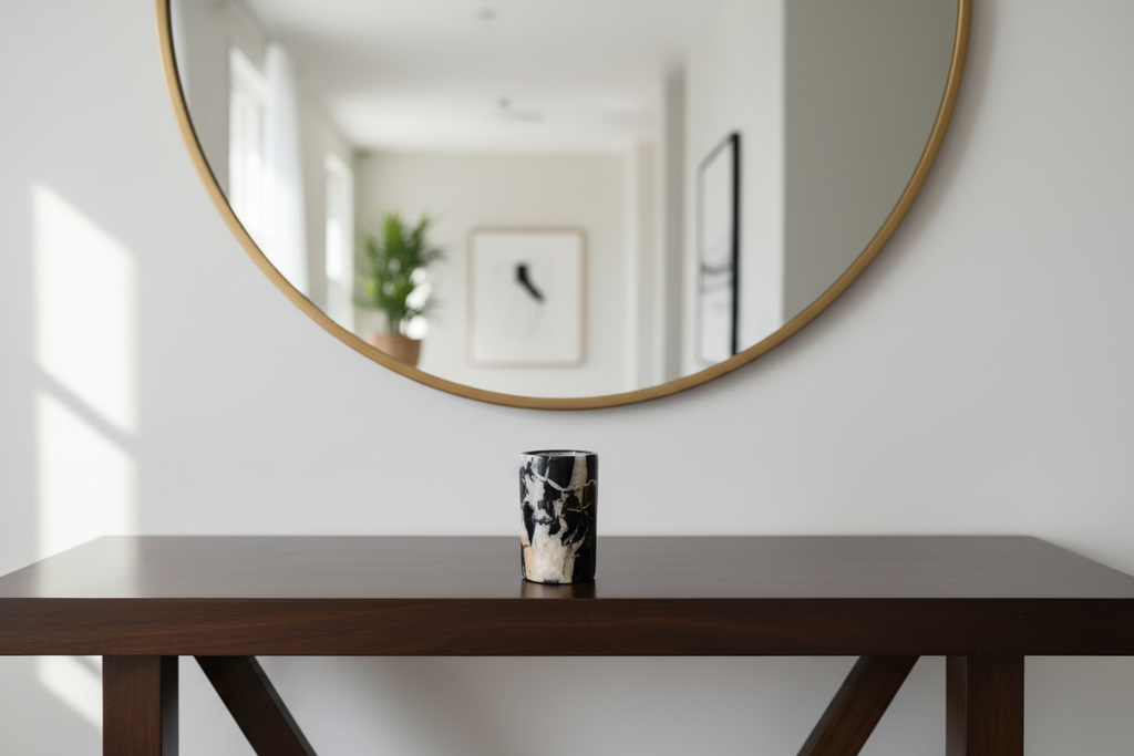 Mix marble candle on hallway console table