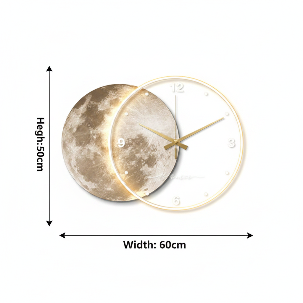 Full Moon LED Wall Clock dimensions 60x50cm measurement diagram