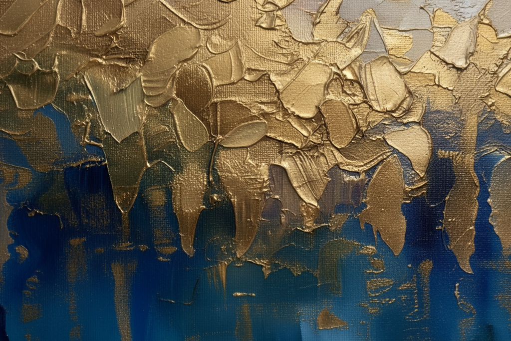 Blue and Gold Abstract Canvas Wall Art 140x70cm – close-up of impasto texture detail