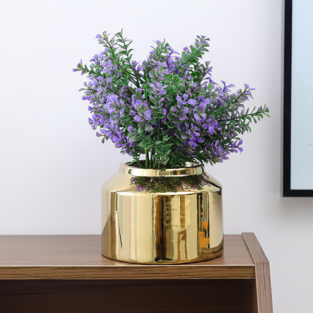 Gold vase with lavender - lifestyle angle shot