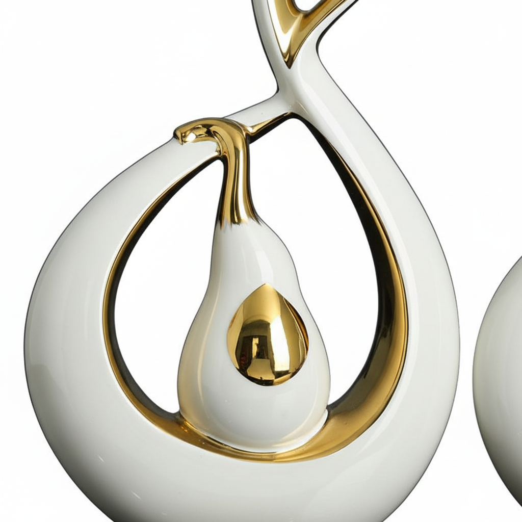 White and gold abstract ceramic sculpture close-up detail