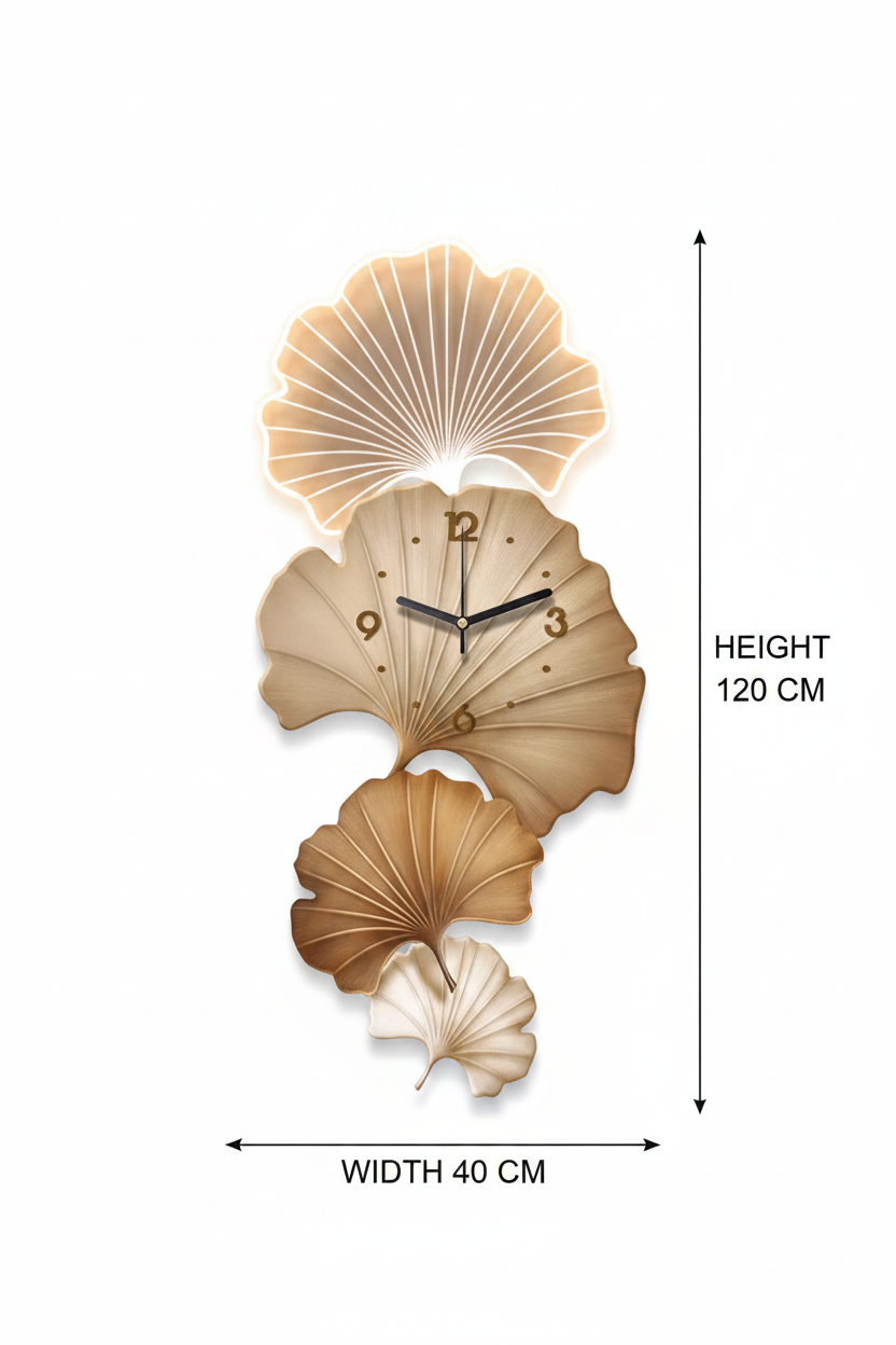 Ginkgo Leaf LED Wall Clock dimensions 40x120cm measurement diagram