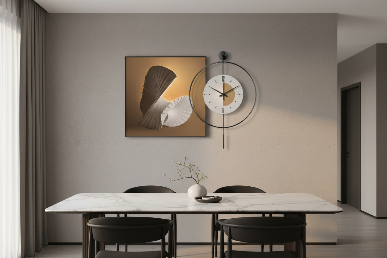 Abstract Art Canvas Wall Clock styled in dining room