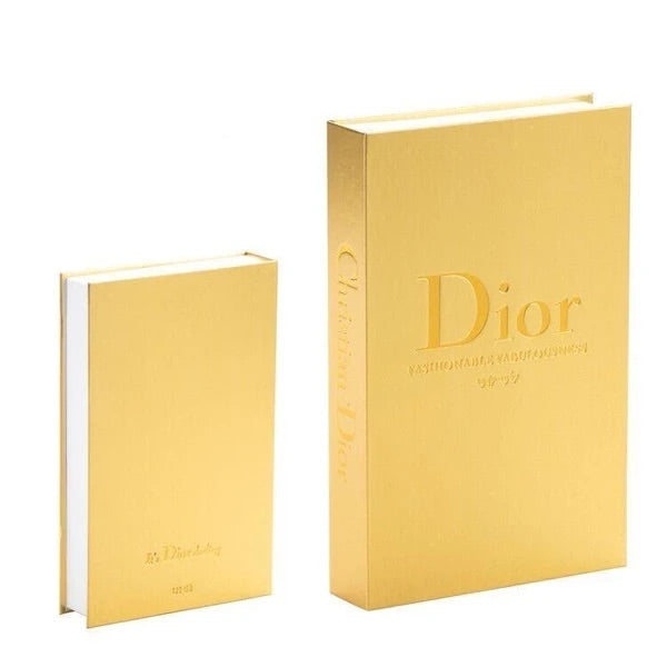 Dior decorative gold metallic coffee table book set of 2 – large and small on white background