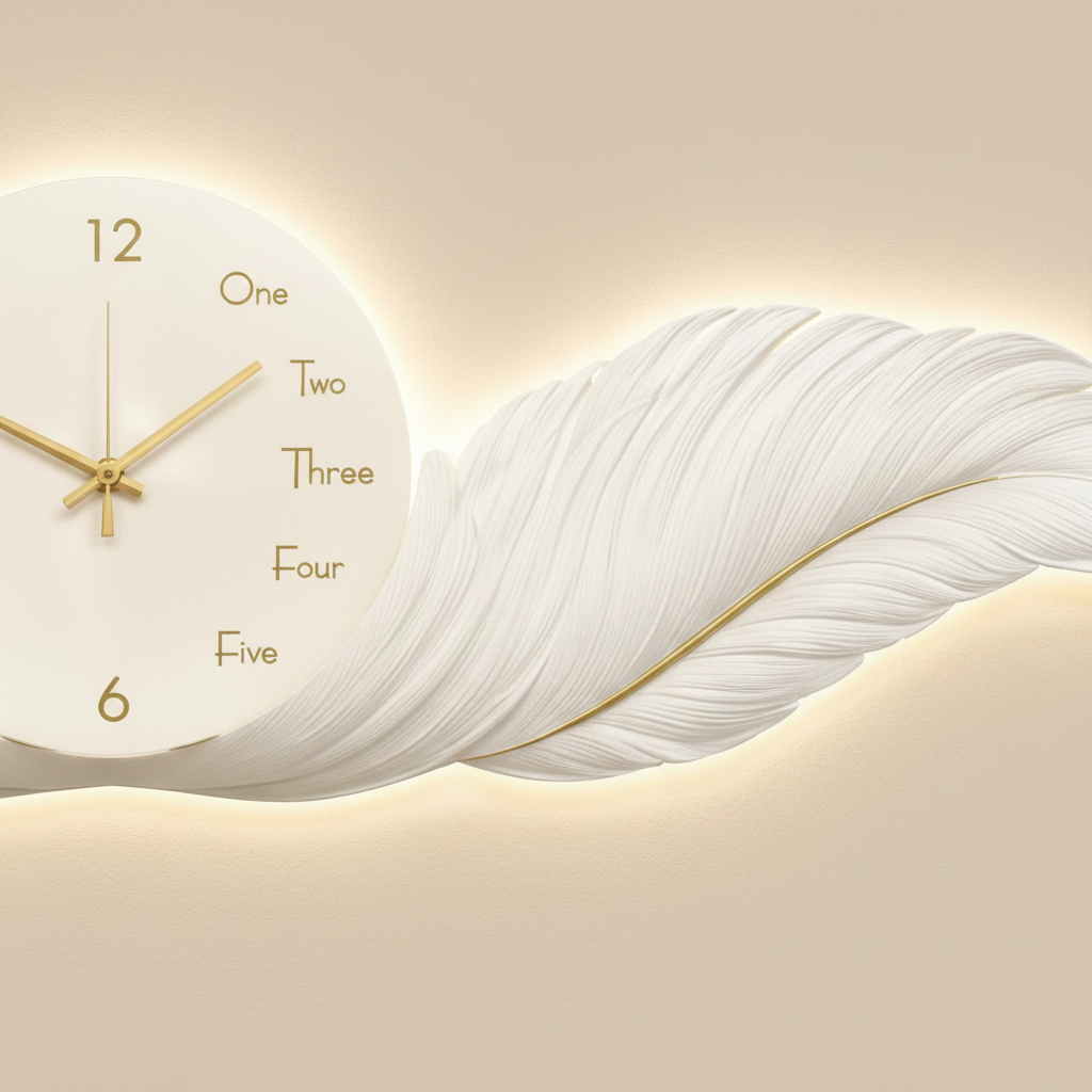 White Angel Wings LED Wall Clock close-up detail shot