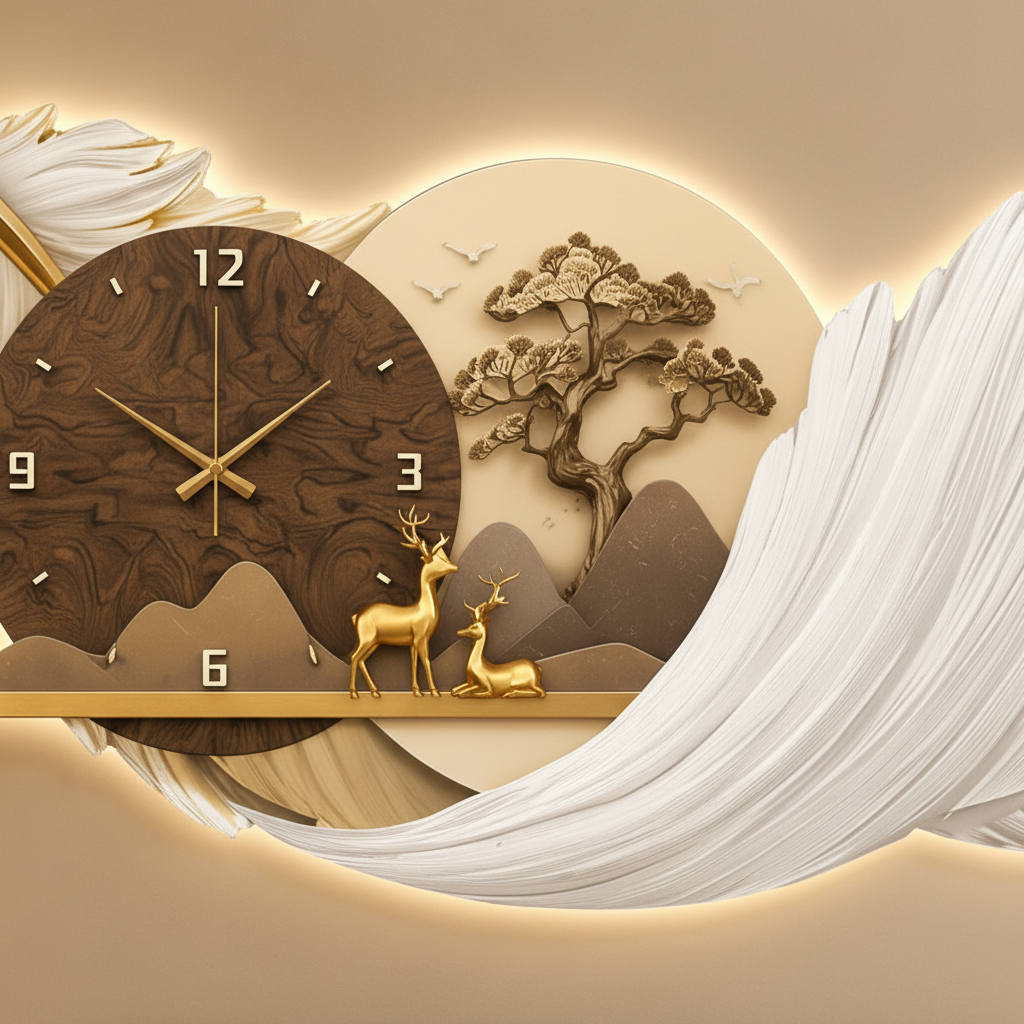 White Feather LED Wall Clock close-up detail shot
