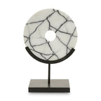 Marble Circle Disc Sculpture on Black Stand