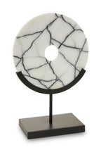 Marble Circle Disc Sculpture on Black Stand