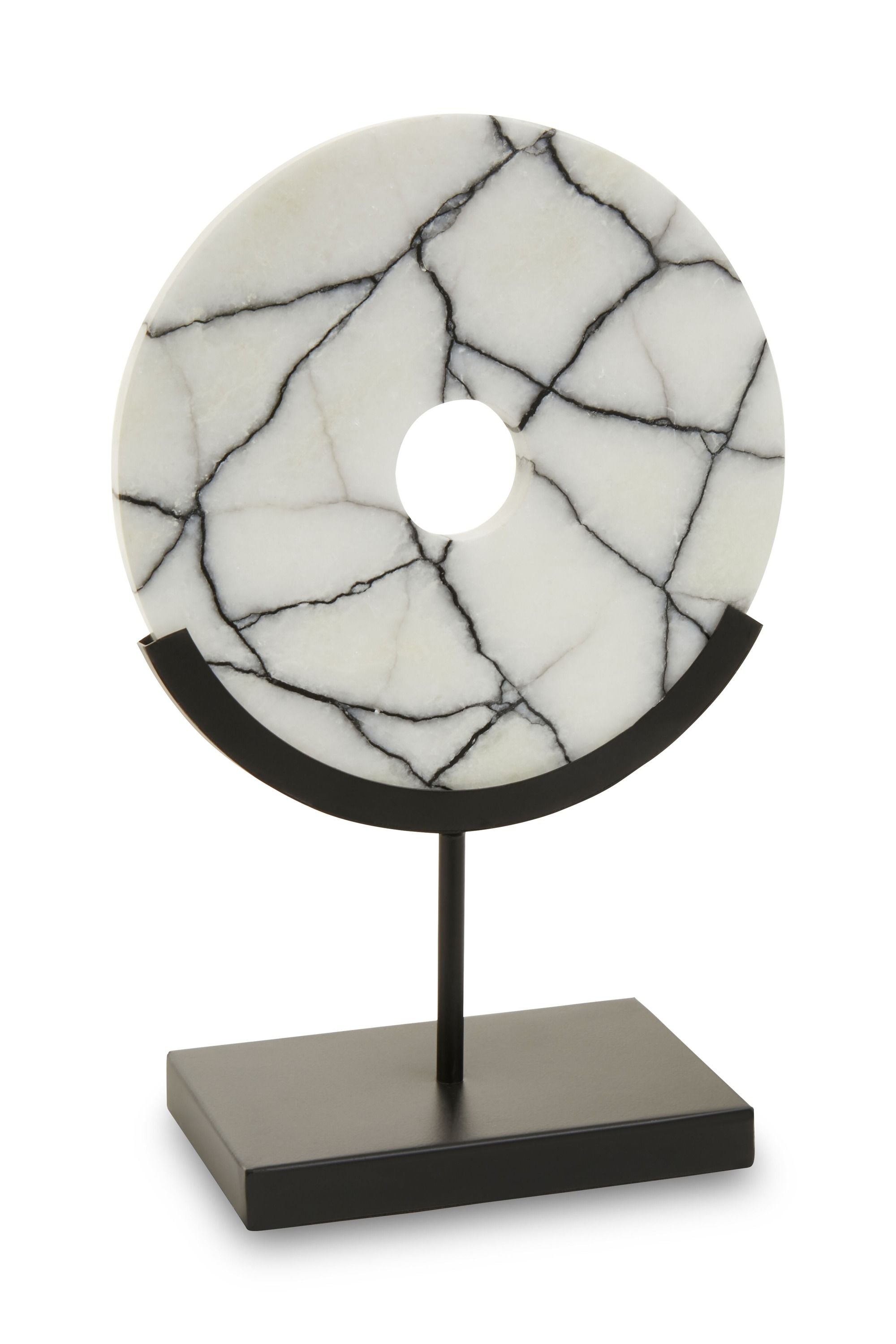 Marble Circle Disc Sculpture on Black Stand