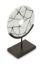 Marble Circle Disc Sculpture on Black Stand