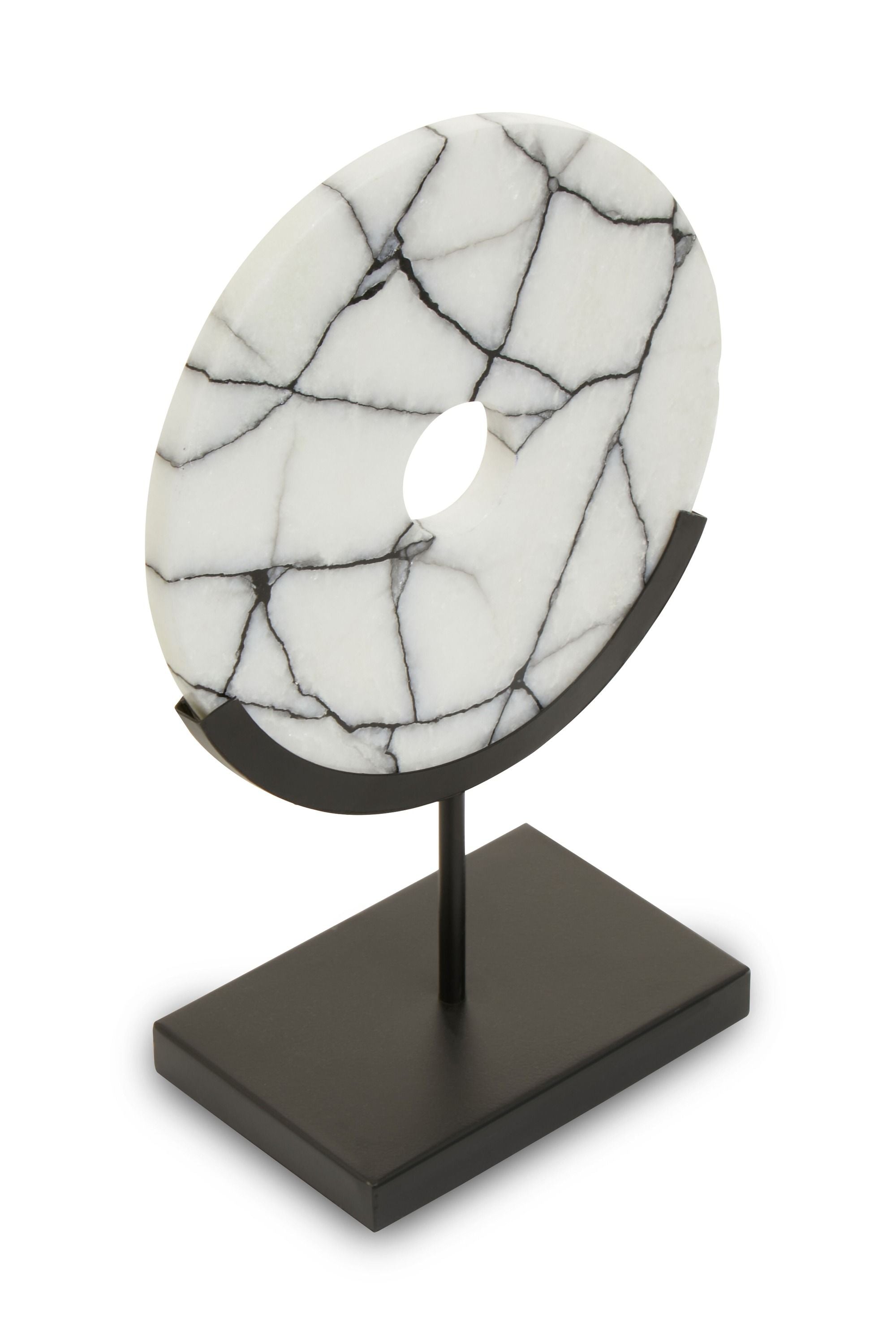 Marble Circle Disc Sculpture on Black Stand