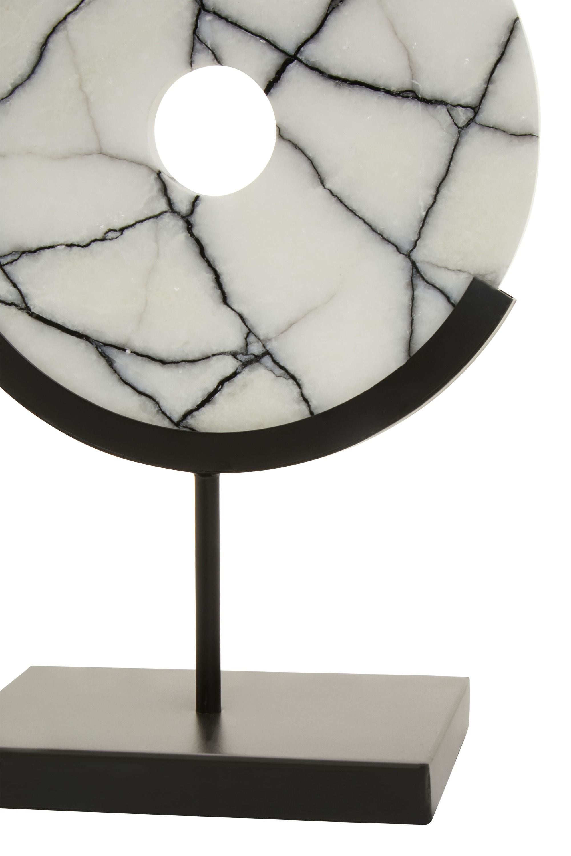 Marble Circle Disc Sculpture on Black Stand