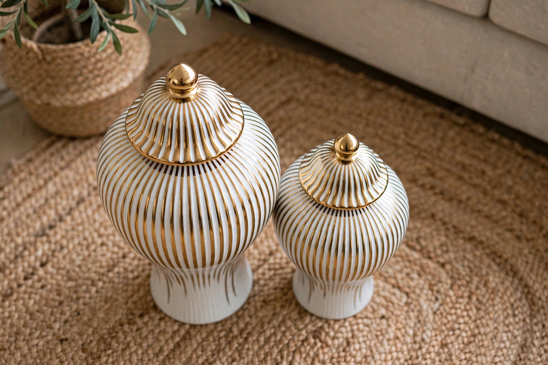 Gold Stripe Ceramic Ginger Jar