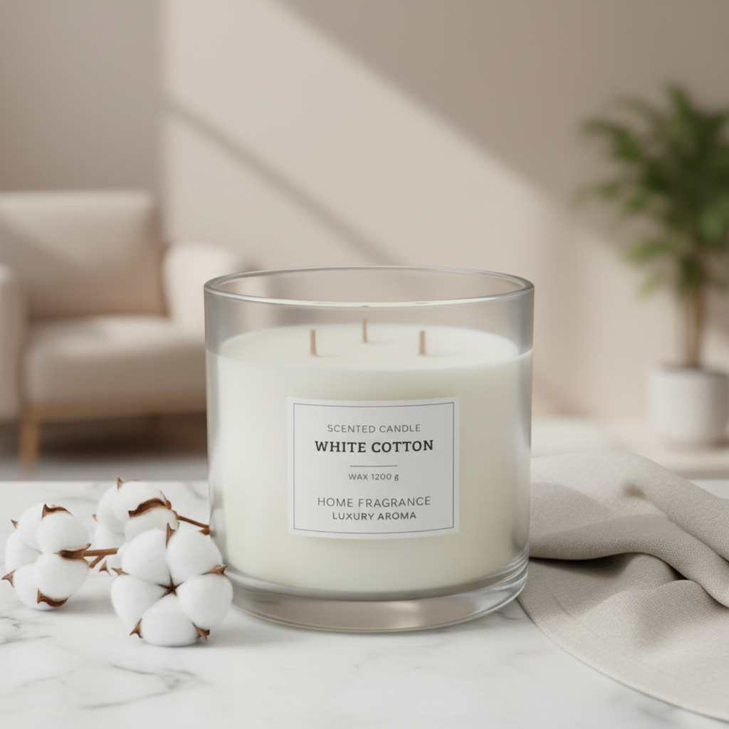 White Cotton Candle Front Elegant